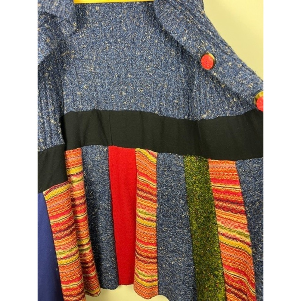 Handmade Upcycled Wool Patchwork Fair Isle Longline Cardigan Jacket Blue Red - Picture 8 of 8